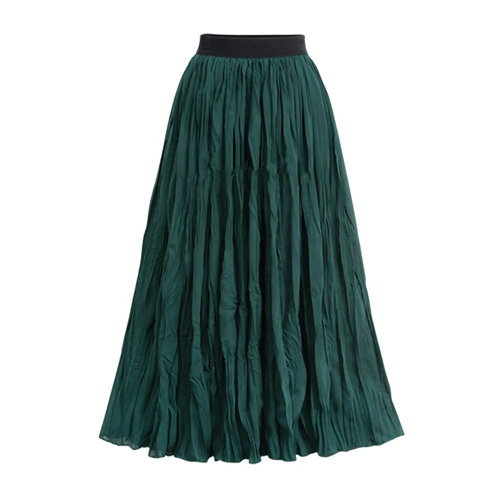 Beste 2020 2019 Fashion Vintage Long Skirts Elastic Waist Pleated Maxi KW-08