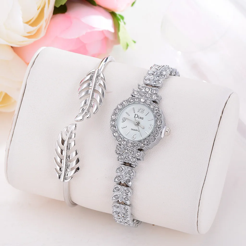 

Disu Luxury wrist genuine leather watch women Watch women Leaves Bracelet Set Chain Watch unisex simple watches relojes mujer