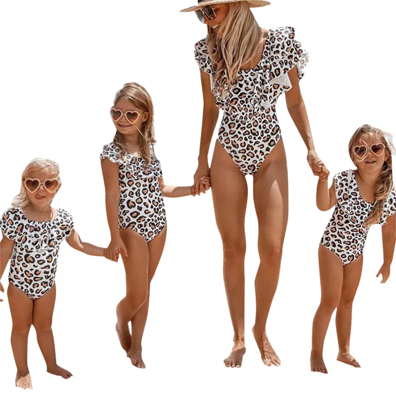 Mommy Me Women Bathing Suit Bikini Leopard Print One-Piece Swimwear Swimsuit women's swimming suit #2P29 (2)