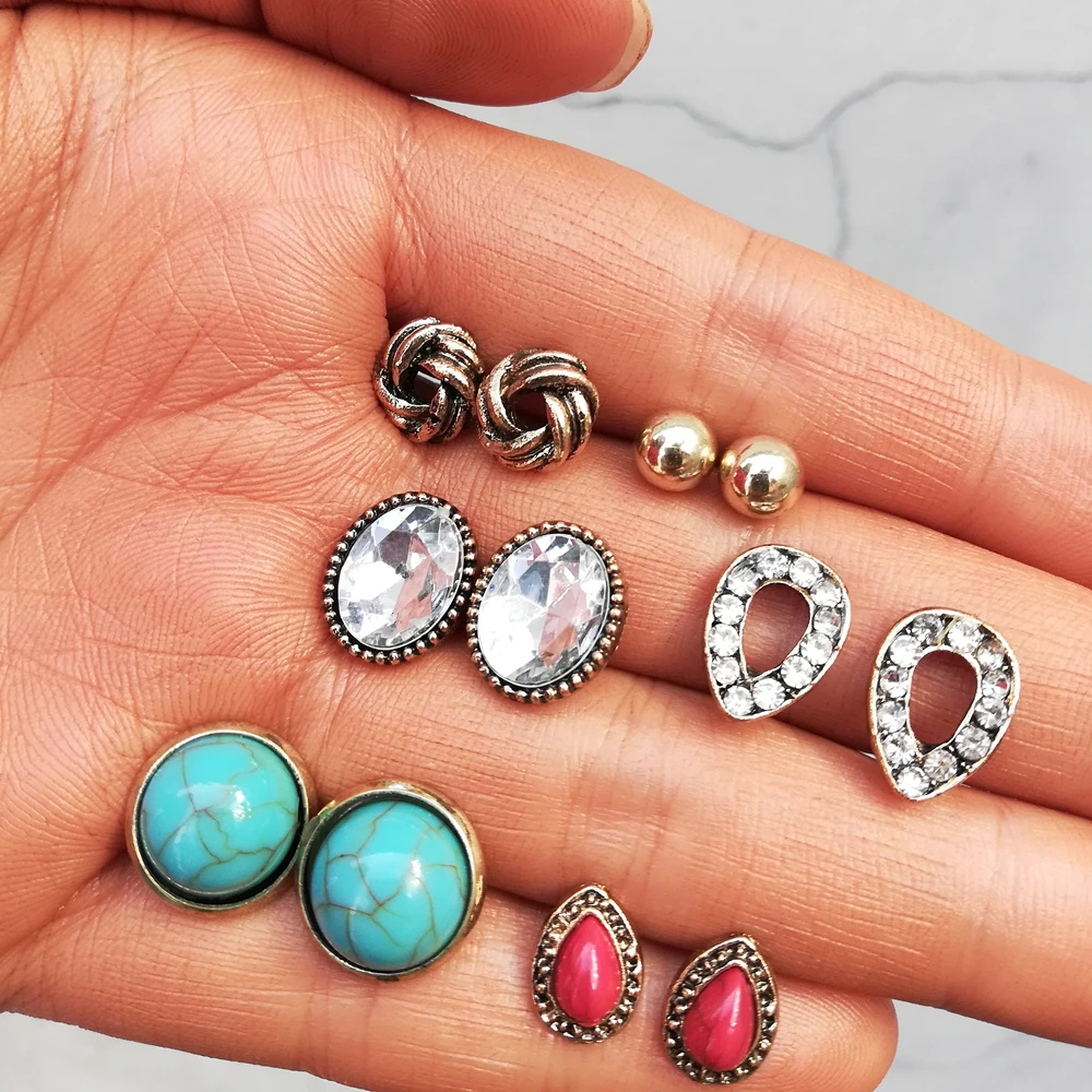 Buy IF ME Vintage Bohemian Stone Crystal Stud Earrings