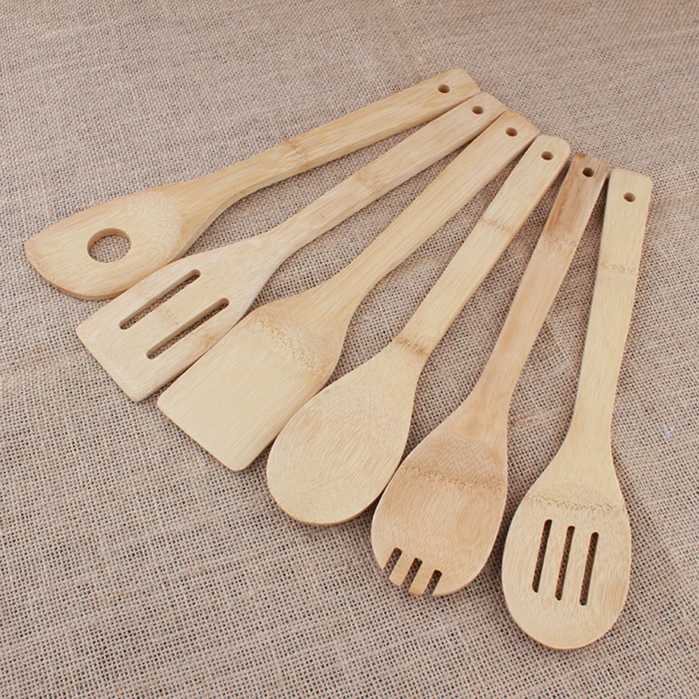 6 Piece Natural Handle Wooden Kitchen Utensil Set Cooking Tool Bamboo Wood Tools | Дом и сад
