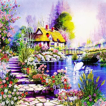 

65X65cm Warm Home DIY 3d Print Ribbon Embroidery Cross Stitch Kit Needlework Unfinished Bedroom Decoration Craft Gift