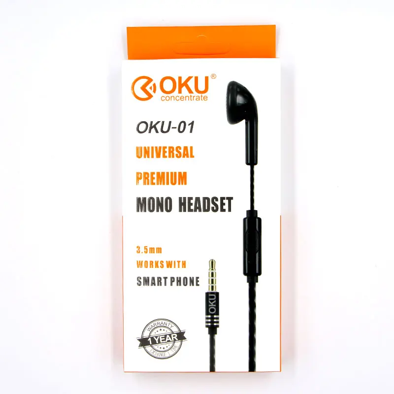 wireless bluetooth earbuds New OKU-01 3.5mm Single In-Ear Only Mono Earphone Earbud Headset With Mic Answer For Phone for Samsung best noise cancelling earbuds