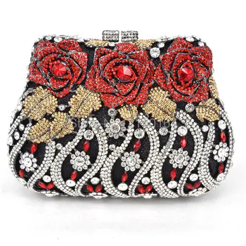 

LaiSC Luxury crystal clutch evening bags Rose flower sparkly women diamante bag colorful wedding banquet handbags prom bag Q66