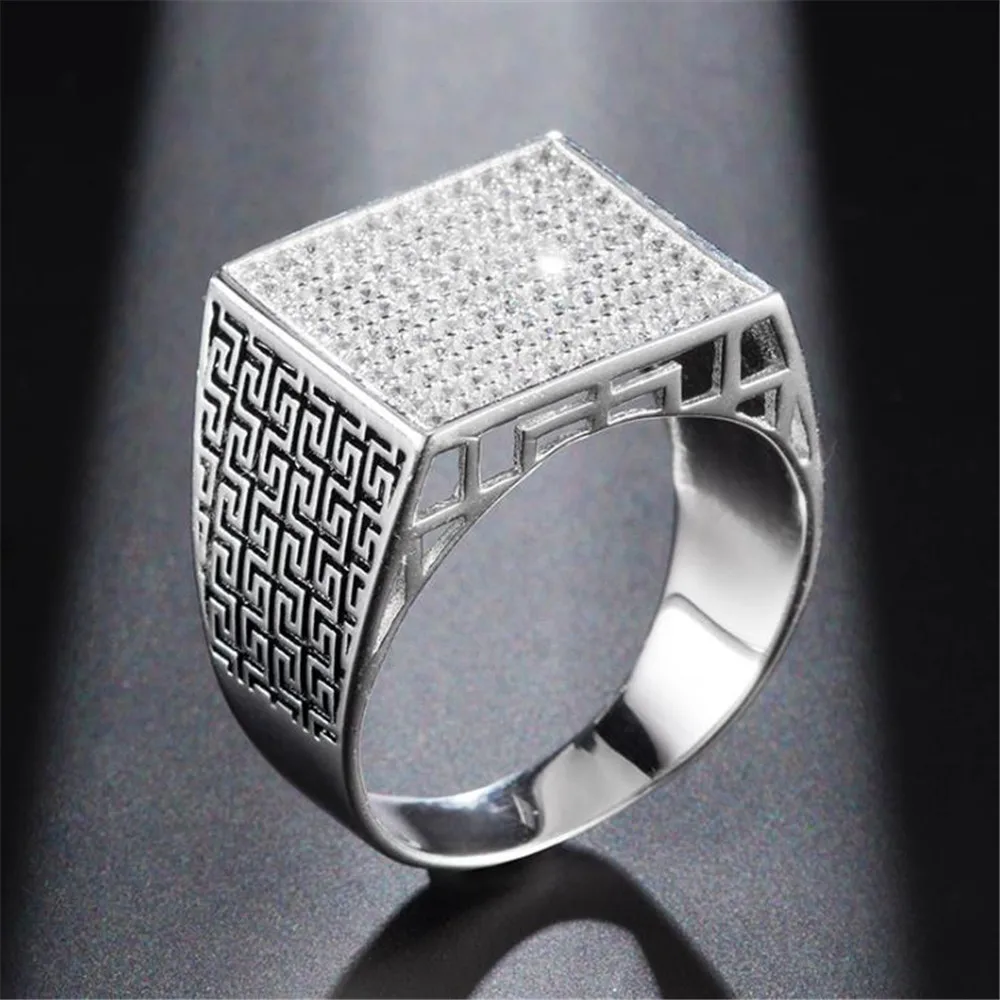 

2019 YKNRBPH Men's S925 Sterling Silver Ring Male Fashion Personality Simulation Diamond Rings Silver Jewelry
