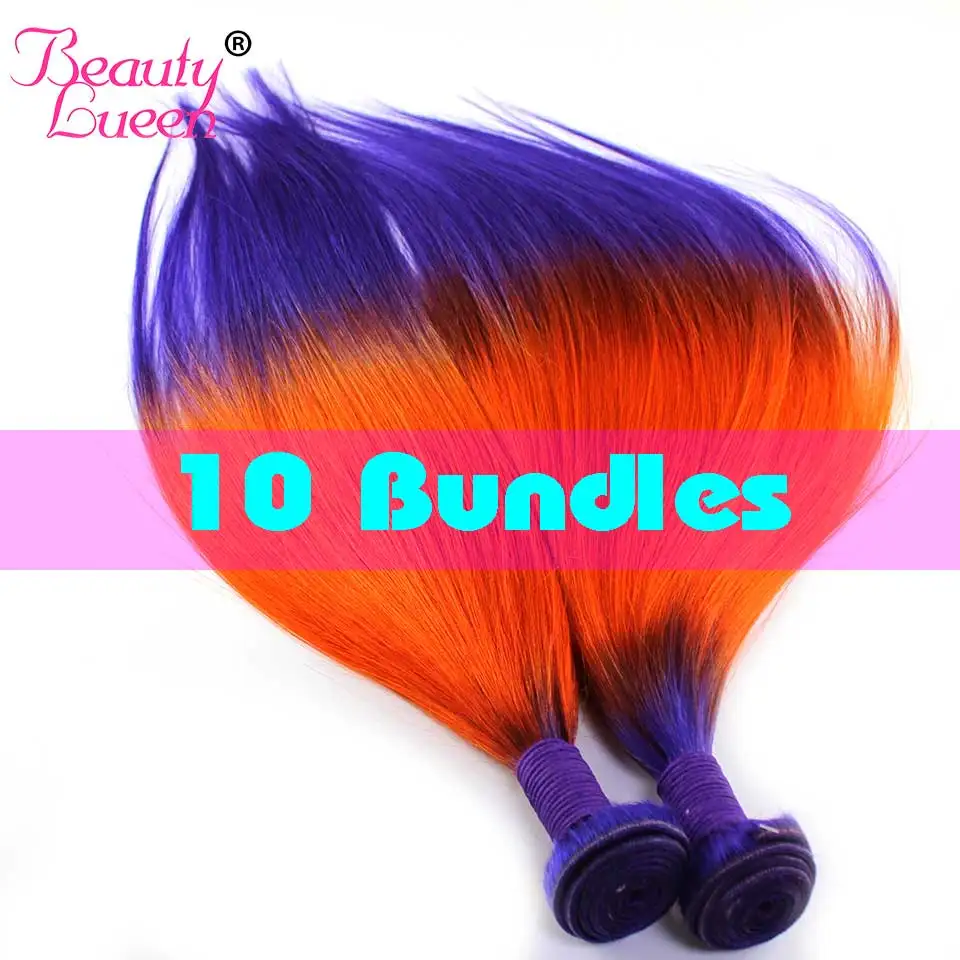 10 Bundles straight ombre hair bundles Three Tone ombre brazilian hair weave bundles TPourpreorangePourpre Remy Human Hair (49)