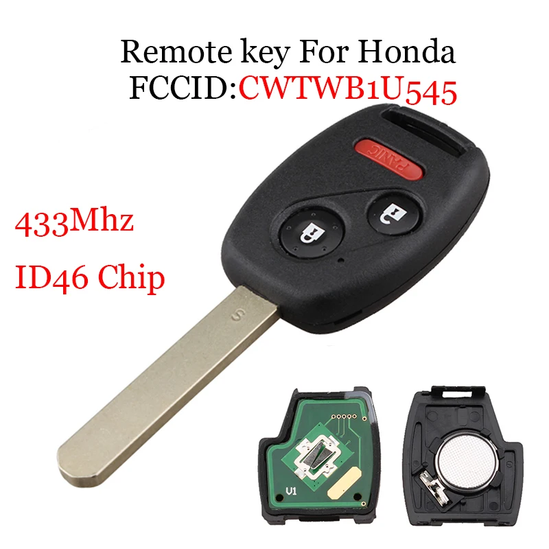 433 МГц 2 + 1 кнопки дистанционного ключа для Honda Pilot 2005 2006 2007 2008 CWTWB1U545/ CWTWBIU545 ID46 чип|key