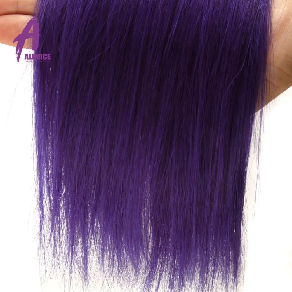 Alimice Ombre Malaysia Straight Hair 2 3 4Bundles With Lace Closure T1BPurple 2 Tone Human Hair Weave Bundle With Closure Remy  (2)