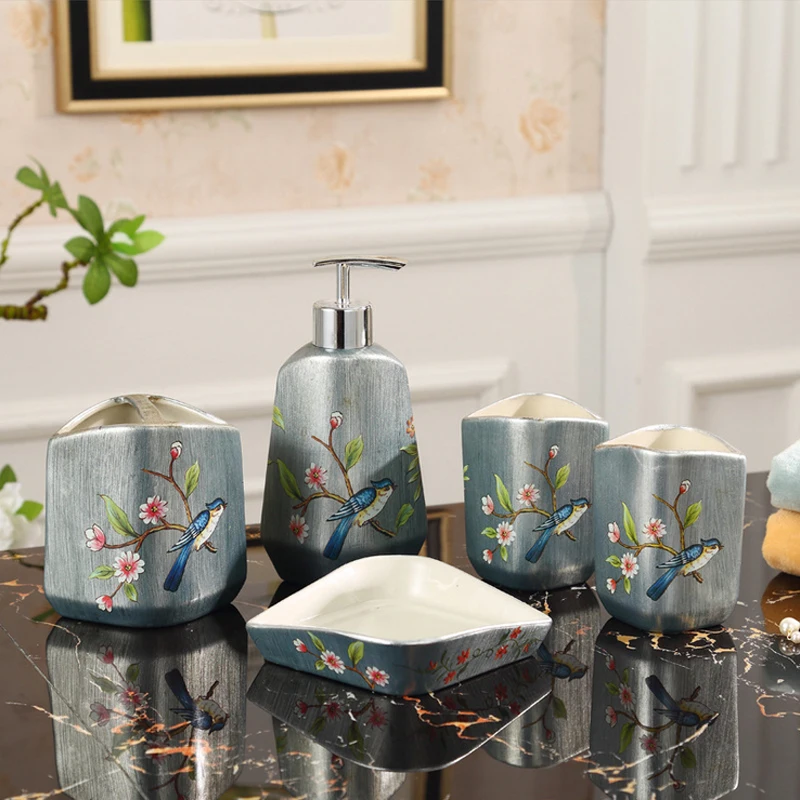 European Baroque Style Ceramic Bathroom Set Fivepiece European Baroque Style Ceramic Bathroom Set Fivepiece Accessories Toiletries Toothbrush Cups With Soap Box Kit In