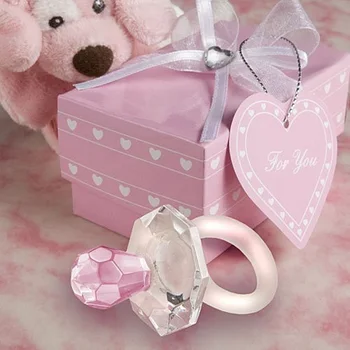 

50 stks GRATIS VERZENDING Roze Kristal Tepel Baby Meisje Douche Gunsten Crystal Pacifier Gedoopt Giveaway Geschenken