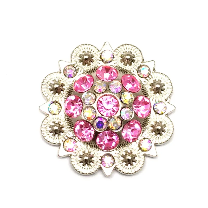 

Pink white rhinestone decoration Metal flower Conchos for Belt accessories Wholesale retail custom metal accessories