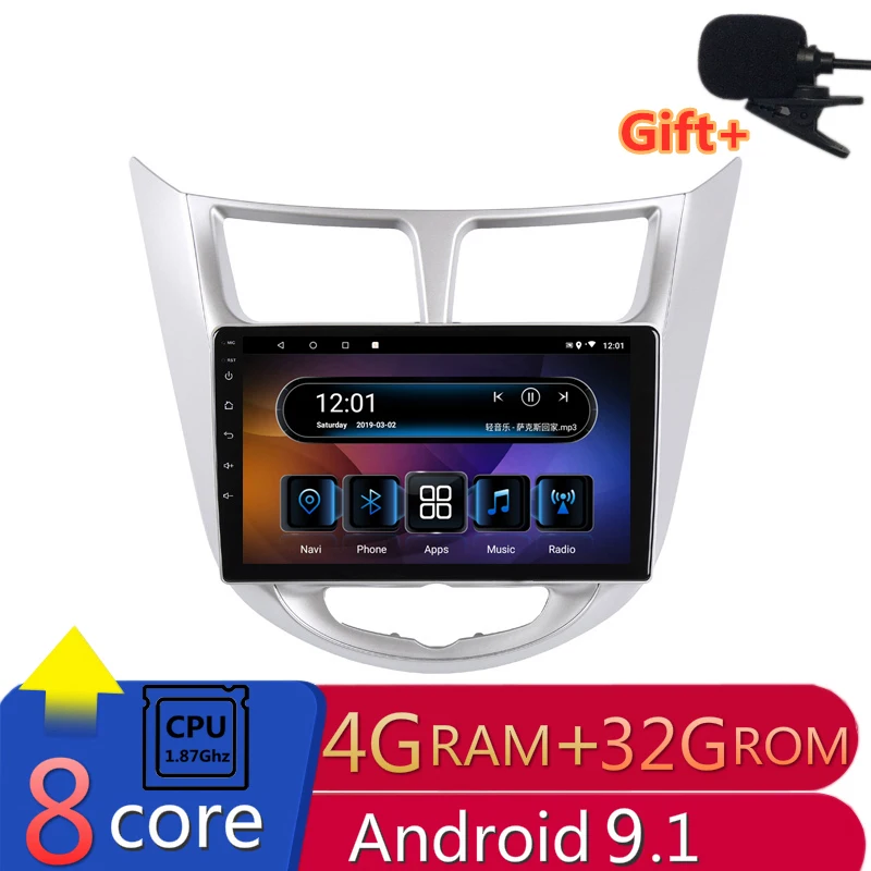 Sale 10" 4G RAM 2.5D IPS 8CORE Android 9.1 Car DVD Multimedia Player GPS for Hyundai Solaris accent Verna i25 audio radio  navigation 0