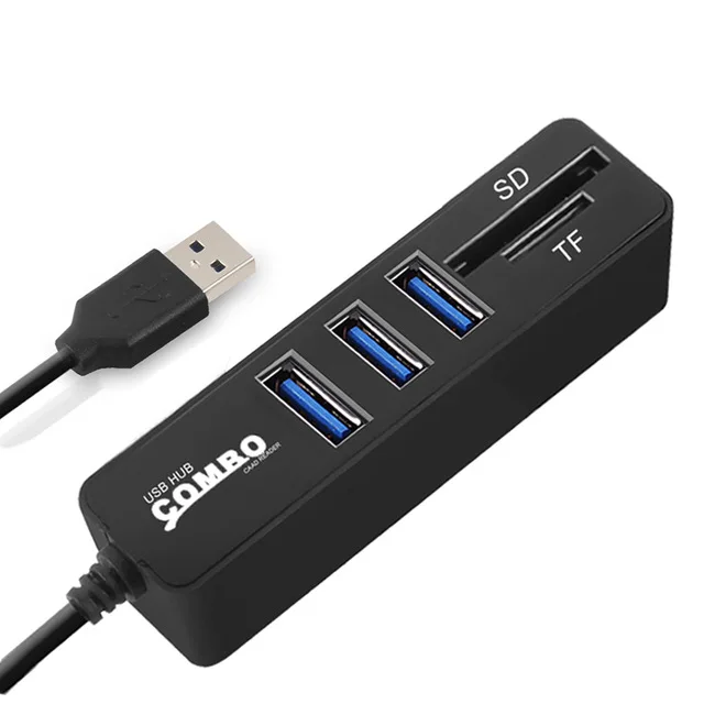 Usb-хаб Combo 3/6 портов USB 2,0 концентратор Высокоскоростной разветвитель Мульти USB комбо 2 в 1 SD/TF кард-ридер для ПК ноутбука компьютера - Цвет: 3 Ports USB Black