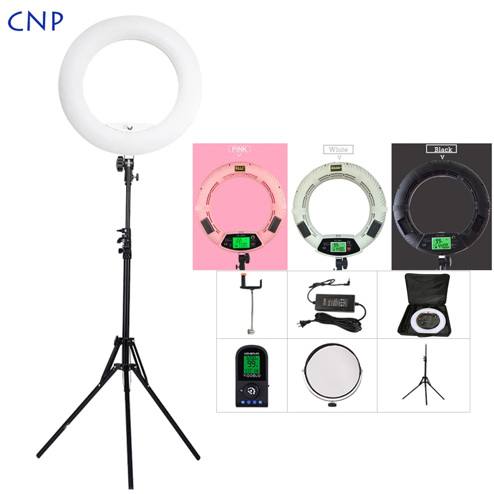 

CNP Photo Studio Phone Video 18 inch Dimmable Photography LED Ring Light Lamp with Mirror Tripod Stand Carry Bag for Live Makeup