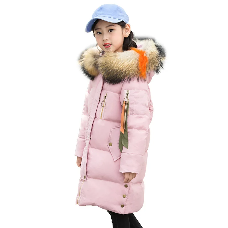

Children Warm Windproof Down Parkas Girls Cotton Hooded Long Snow Coats Boys Winter Thicken Overcoat Outerwear AA51890