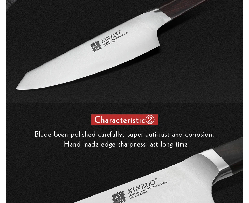 XINZUO 4 шт набор кухонных ножей из нержавеющей стали, немецкая 1,4116 сталь, высокое качество, поварские ножи Santoku Nakiri, обвалочные ножи с черной ручкой
