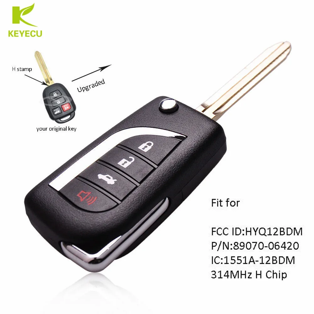 

KEYECU Replacement Upgraded Remote Key 3+1 Button 314MHz for Toyota Corolla Camry 2014-2016 With H chip FCC ID: HYQ12BDM