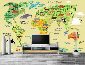 

3d wallpaper photo wallpaper custom kids mural living room cartoon animal world map painting TV background wallpaper for wall 3d