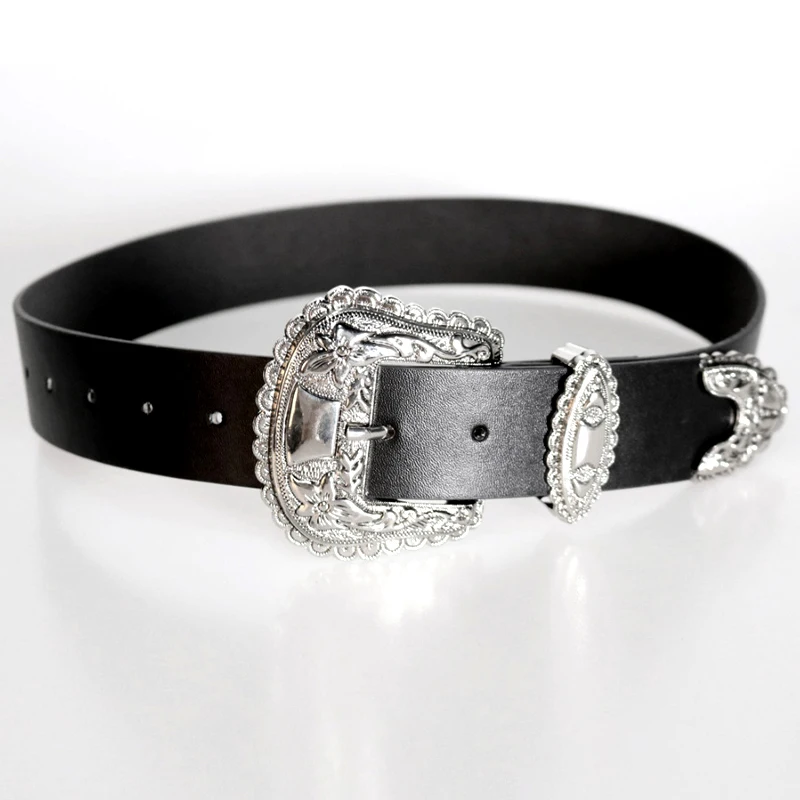 

2018 Europe fashion Female Vintage Strap Metal Pin Buckle Luxury Designer Leather Belts For Women waistband carved girdle