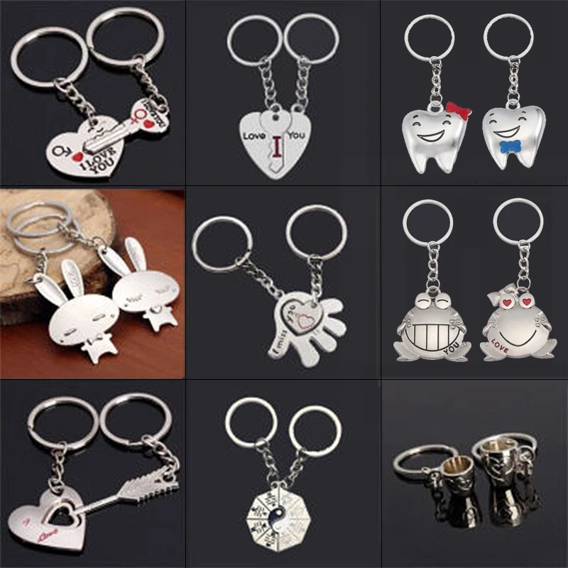 1 Pair Couple Cute Cat Keychain for Lovers Alloy Fashion Jewelry Ring Car FLA