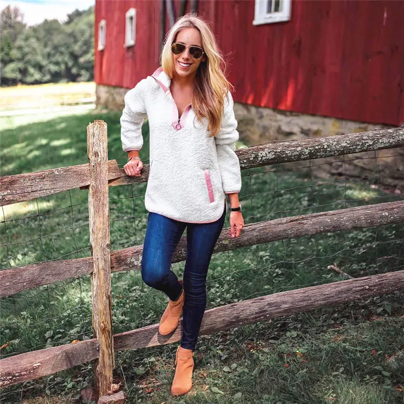 2018 Women Winter Sweater Thin Fleece Zipper Turtleneck Pullover Sherpa Fleece Tops Female Winter Warm Coat Sweaters