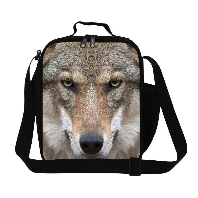 Персонализированная сумка для ланча с волком для прохладной школы для мальчиков, Герметичная сумка для еды для взрослых для работы, Детская крутая коробка для ланча, сумки для еды на лямках - Цвет: Темно-серый
