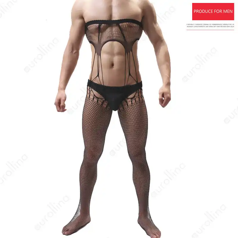 Sex Party Entertainer Male Outfit Nylon Fishnet Bodysuit Mature