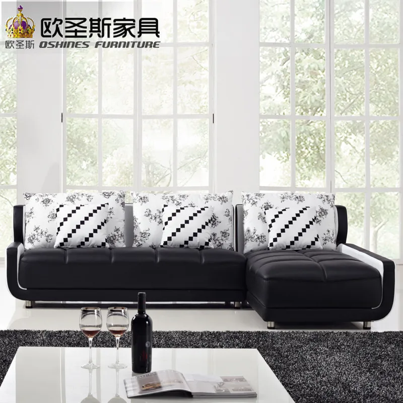 

French Style New Sofa Design Black And White Small Size L Shaped Mini House Types Of Living Hall Chinese Leather Sofa Sets K001