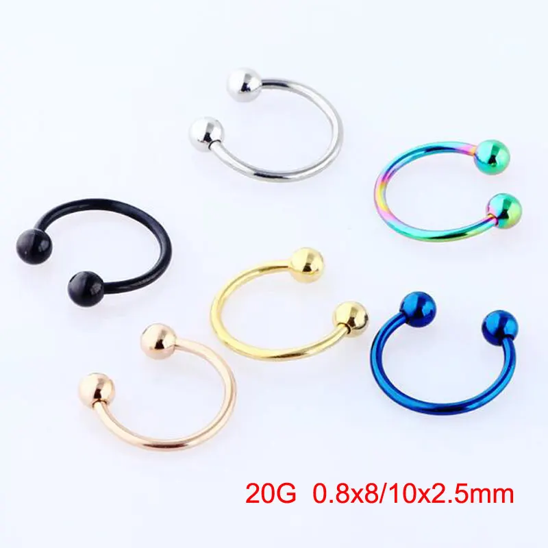 

SaYao 2 Pieces 20G 0.8mm Stainless Steel Circular Barbells Horseshoe Nose Ring Tragus Helix Earring Body Jewelry