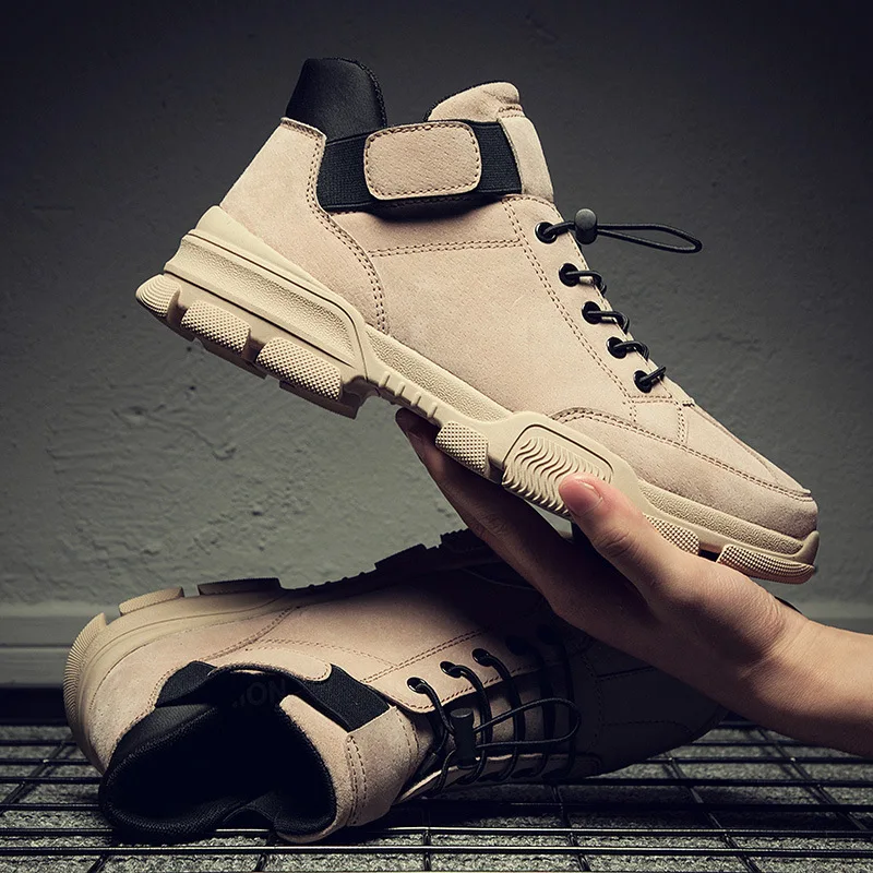

BACKCAMEL Autumn Winter Men's Plus Cotton Big Tooling Shoes Fashion Leather Warm Non-slip Boots High Quaity Men Shoes