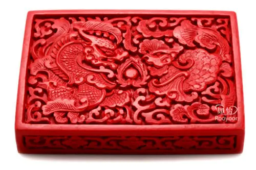 

Exquisite Chinese Traditional Technology Red Lacquerware Dragon Phoenix Jewelry Box