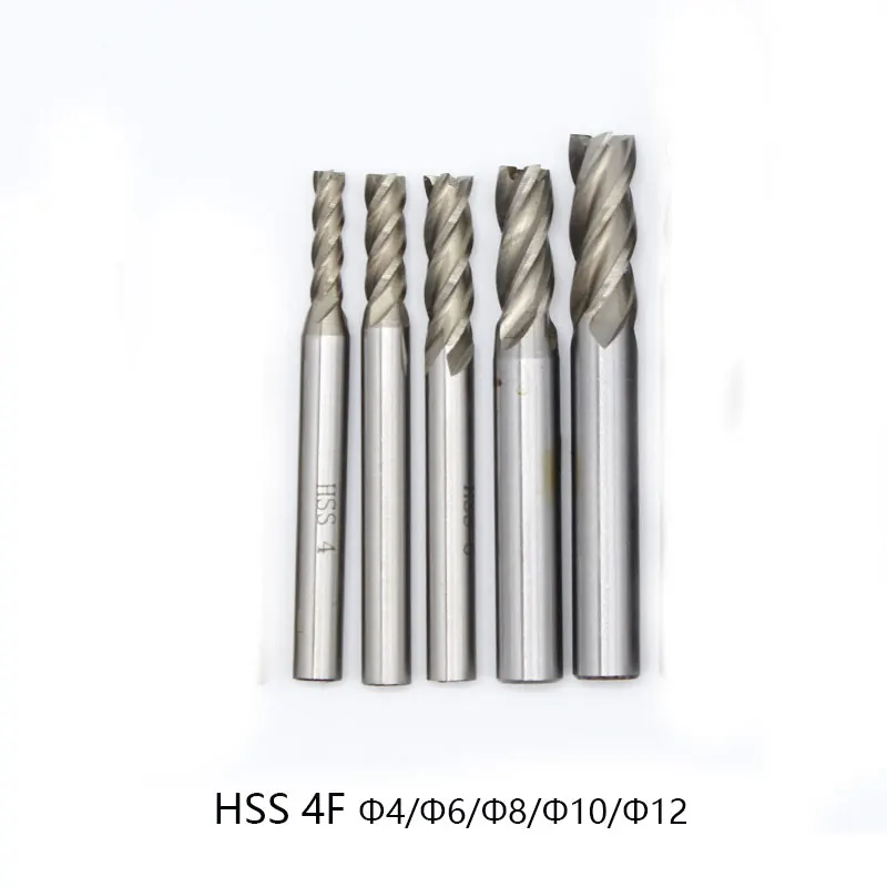 End Mill HSS Set 5Pcs 4Flutes 4mm 6mm 8mm 10mm 12mm Diameter Milling