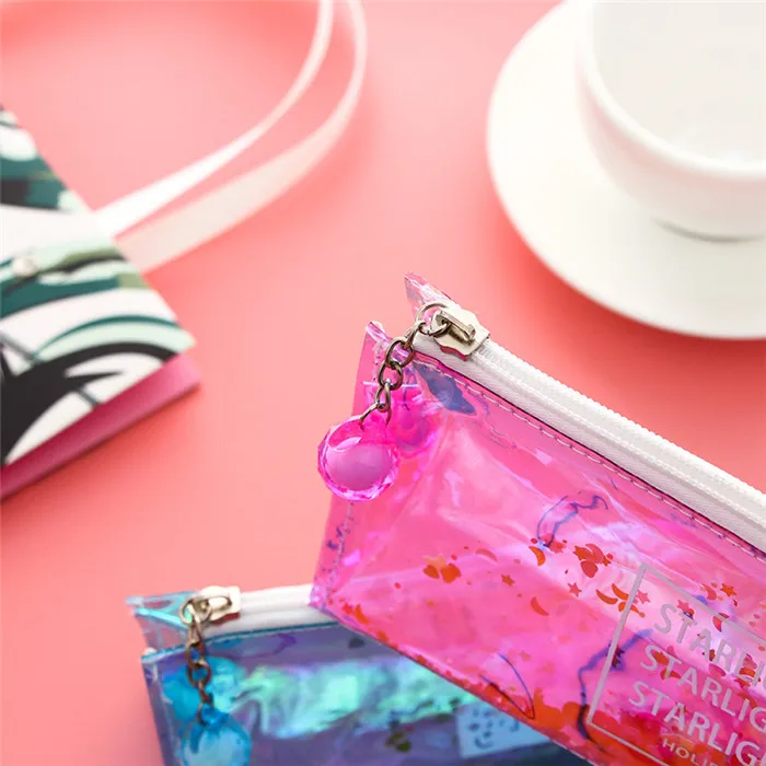 Fashion Harajuku Charms Zipper Hologram Metallic Color Sequin Transparent Laser Pencil Case Woman Cosmetics Makeup Bag Handbag (35)
