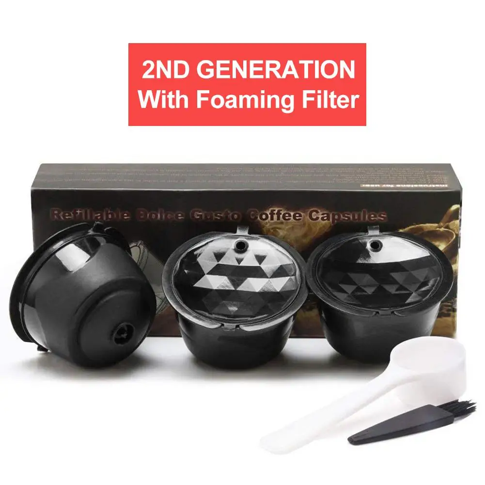 

2nd Generation Nescafe Coffee Filter Foam Filtering Function Refillable Dolce Gusto Coffee Capsule With Scoop Brush