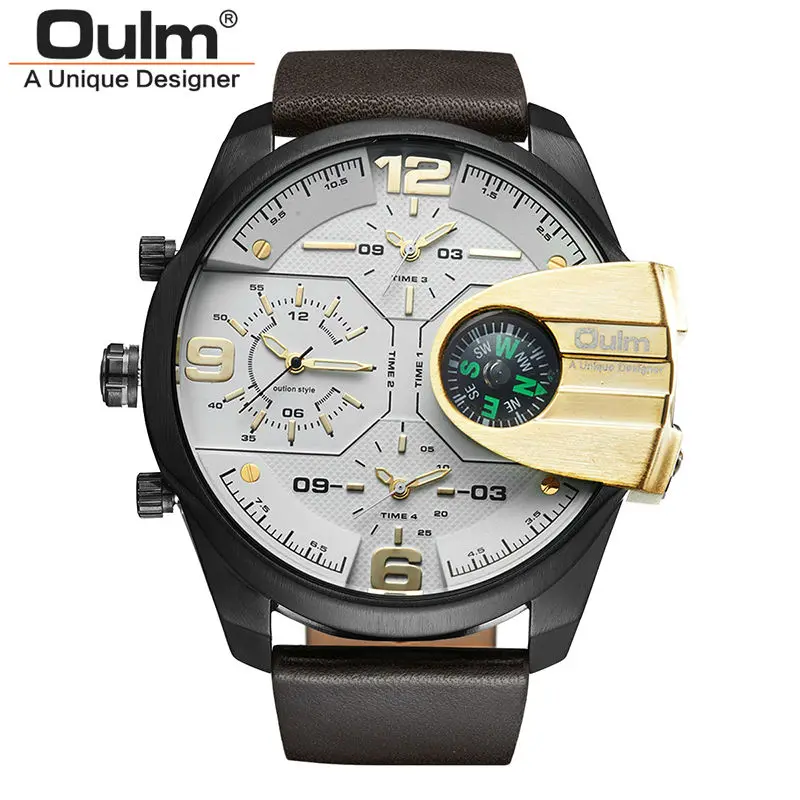 2017 Brand Luxury reloj hombre Watch Business Leather Strap Military Dual Display Compass Design Sports Quartz