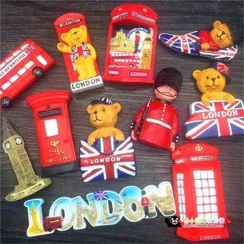 

British 3D Resin Fridge Magnets London Cartoon Bear Bus Flag Mailbox Refrigerator Magnetic Stickers Home Decoration Crafts Gift