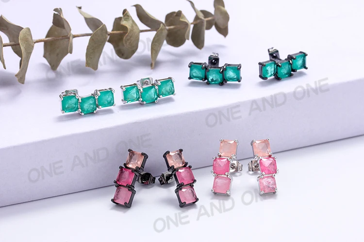 EYIKA, новинка, модные Серьги-гвоздики с кристаллами, зеленый камень, простые, квадратные, 7x17 мм, женские модные ювелирные изделия, Серьги