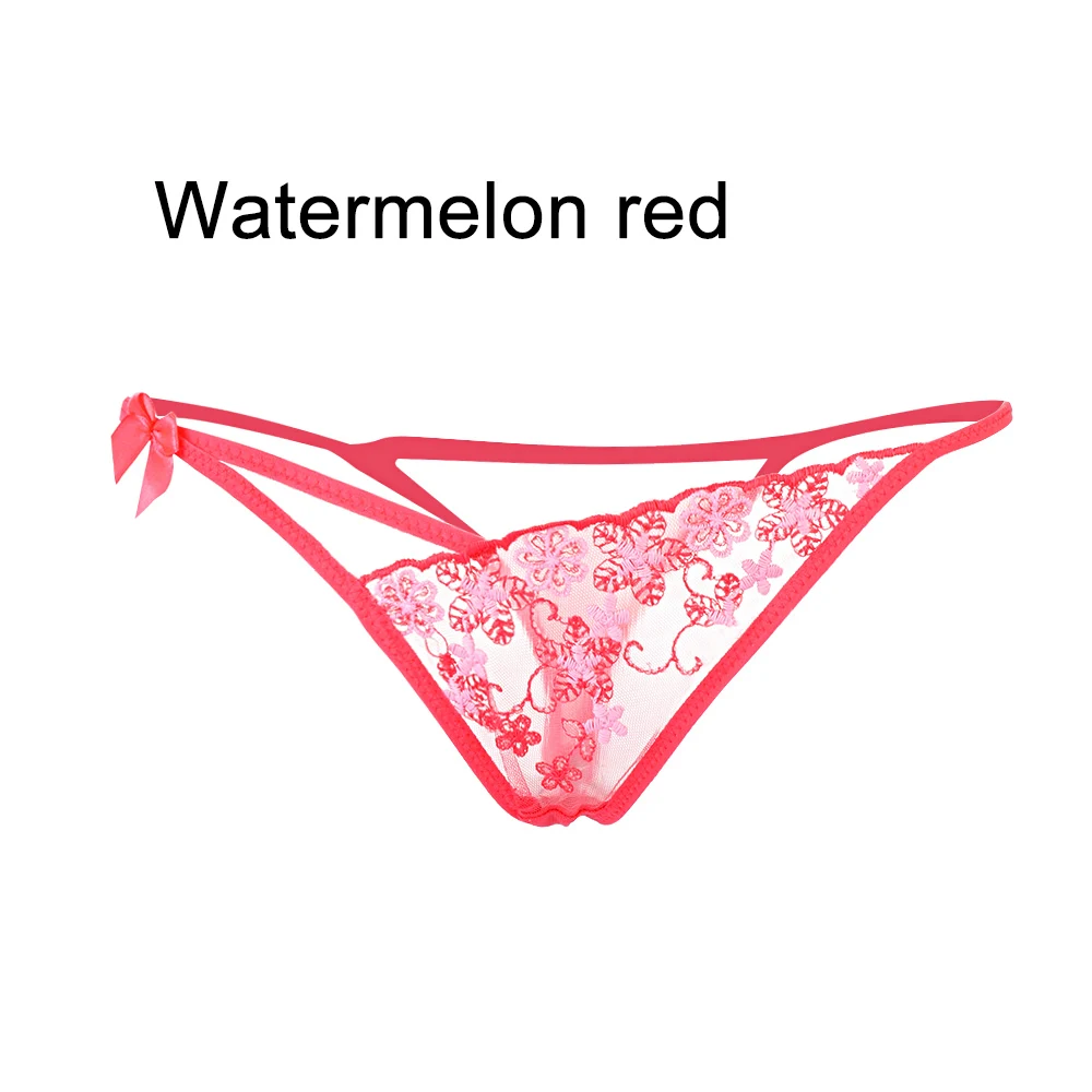 Новинка, женские Эротические трусики-стринги, сексуальное кружевное нижнее белье, трусы, сексуальные трусики с низкой талией, прозрачные трусики с Т-образной спинкой, нижнее белье - Цвет: Watermelon Red