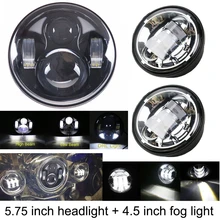 5.75 Inch LED Headlight High/Low Beam with DRL + 4.5 inch Fog Lights for Harley Motorcycle (3 PCS)