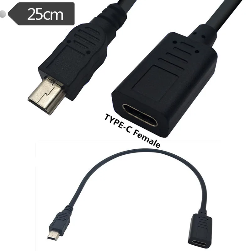 25 см USB mini USB 2,0 5Pin штекер 3,1 Тип C Женский кабель для передачи данных 0,25 м