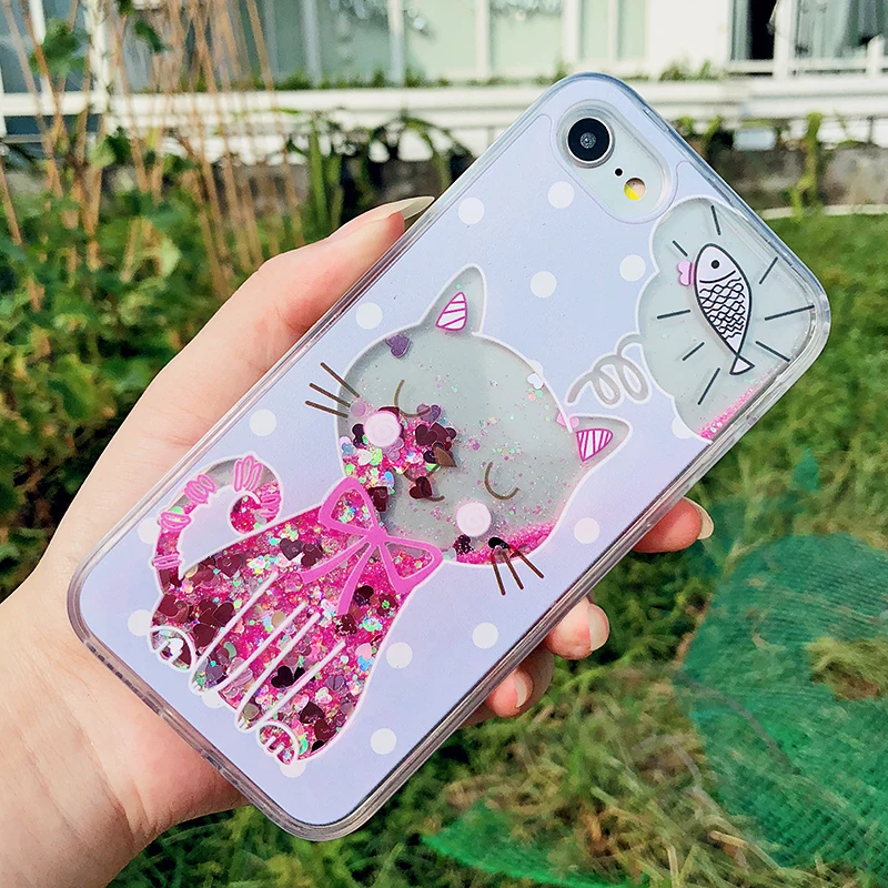 3D Cartoon Cat Fish Flower Perfume Bottle Quicksand Dynamic Liquid Glitter Case For iPhone 6 s Case For iPhone X 6 7 8 Plus Case (6)