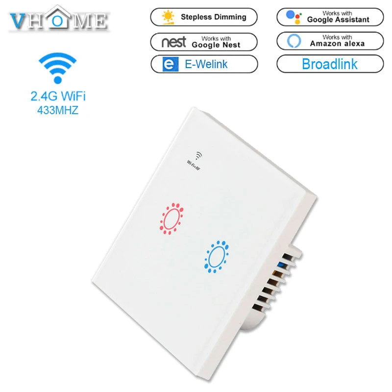 

Vhome Wifi Light Switch,Wifi+RF 433MHZ Remote Control Light Switches,Ewelink,Broadlink,Touch Switch For Smart House EU Standard