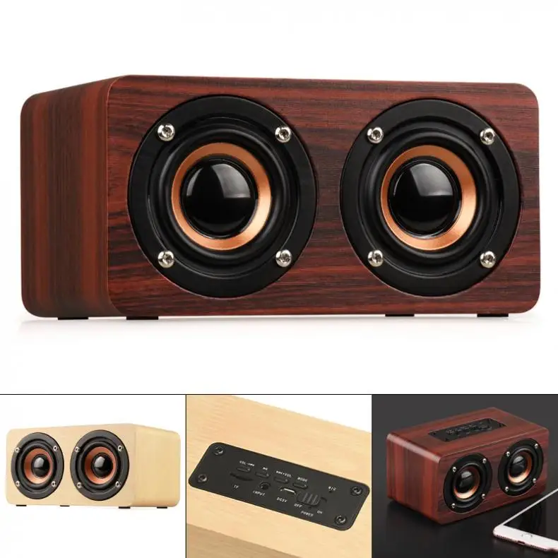 W5 10 Вт 52 мм двойной деревянный динамик 4 2 Bluetooth с AUX аудио воспроизведением и