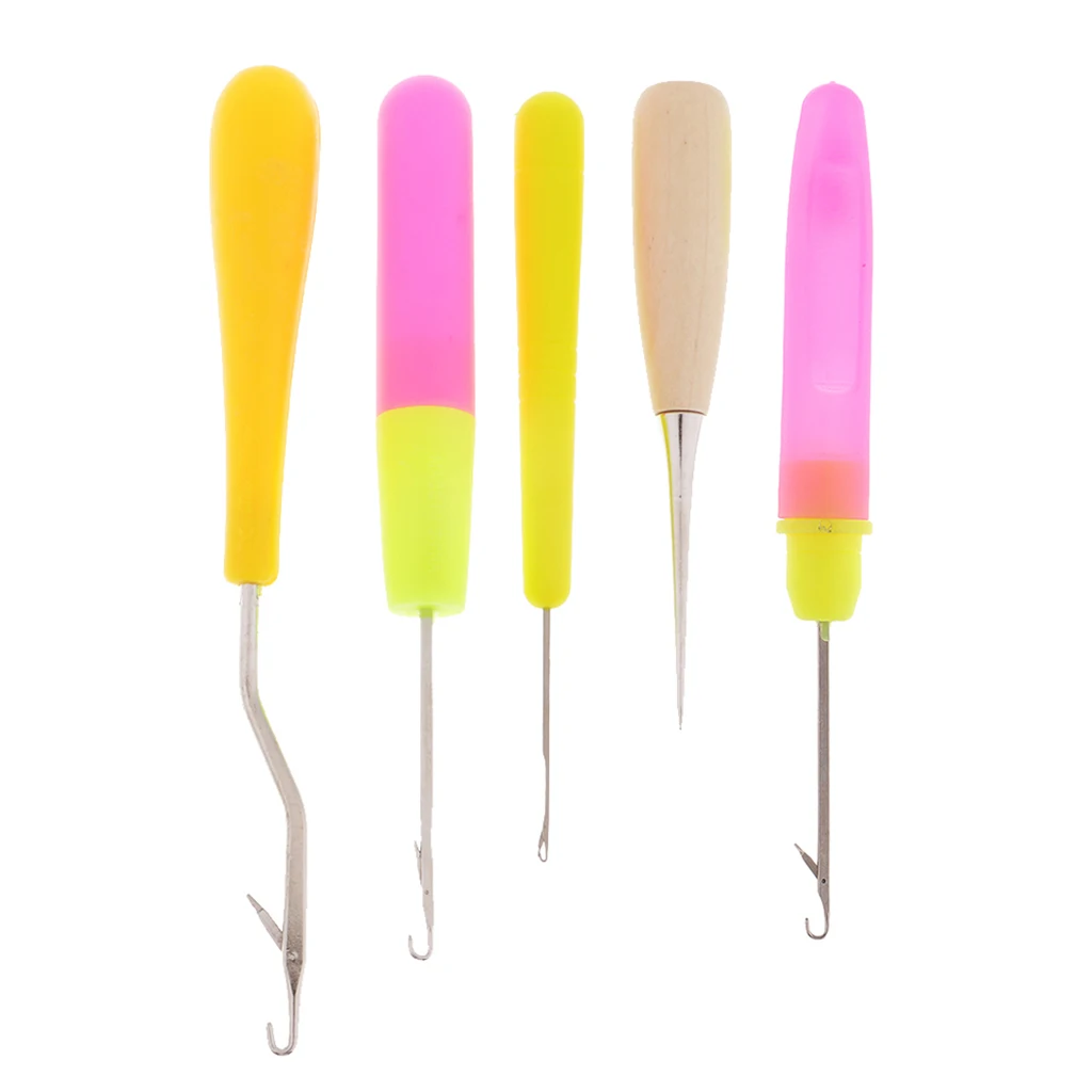 5pcs Wood/Plastic Crochet Latch Hooks Lock Needles Awl for Hair/Micro Braid