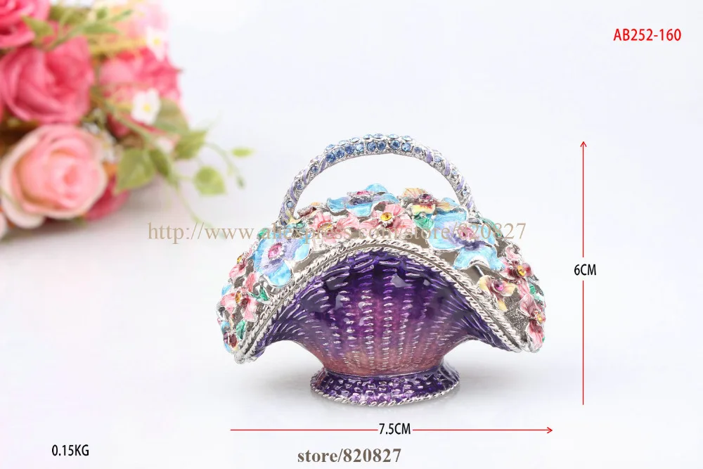 Flowered basket case figurine box a basket of jeweled flowers pewter trinket box collectible basket keepsake box