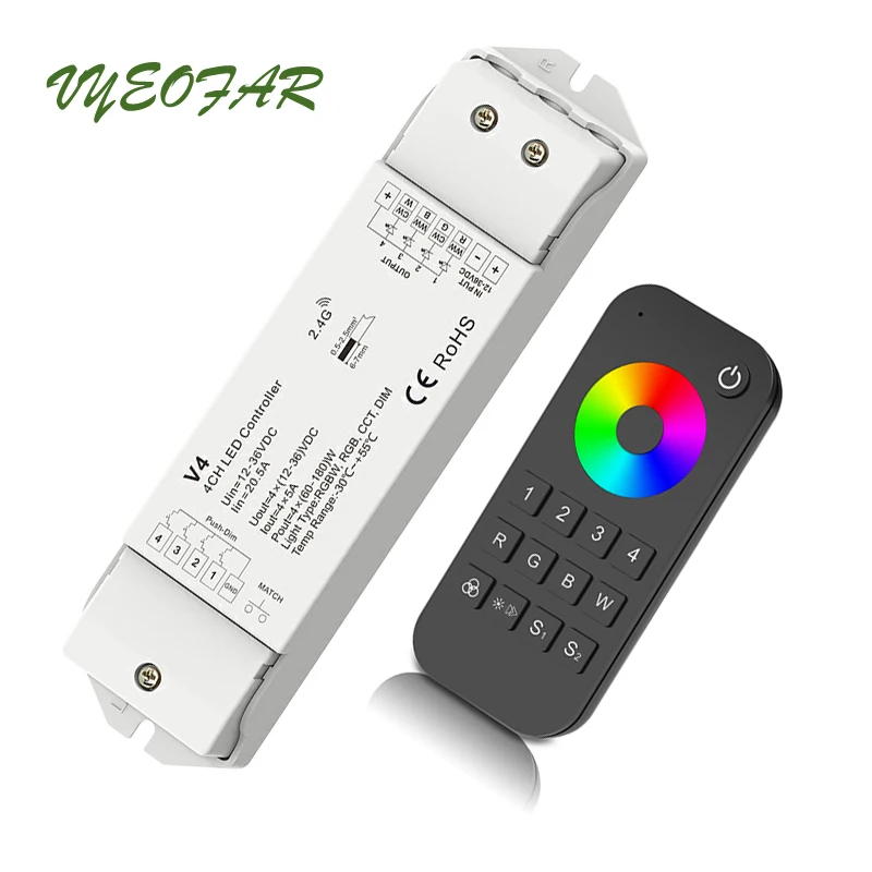 Led RGB RGBW контроллер 2,4 GHz RT9 4 zone Remote V4 Беспроводной приемника; DC12V 24 V 5A * 4CH 20A Выход Led RGB RGBW линейка контроллер