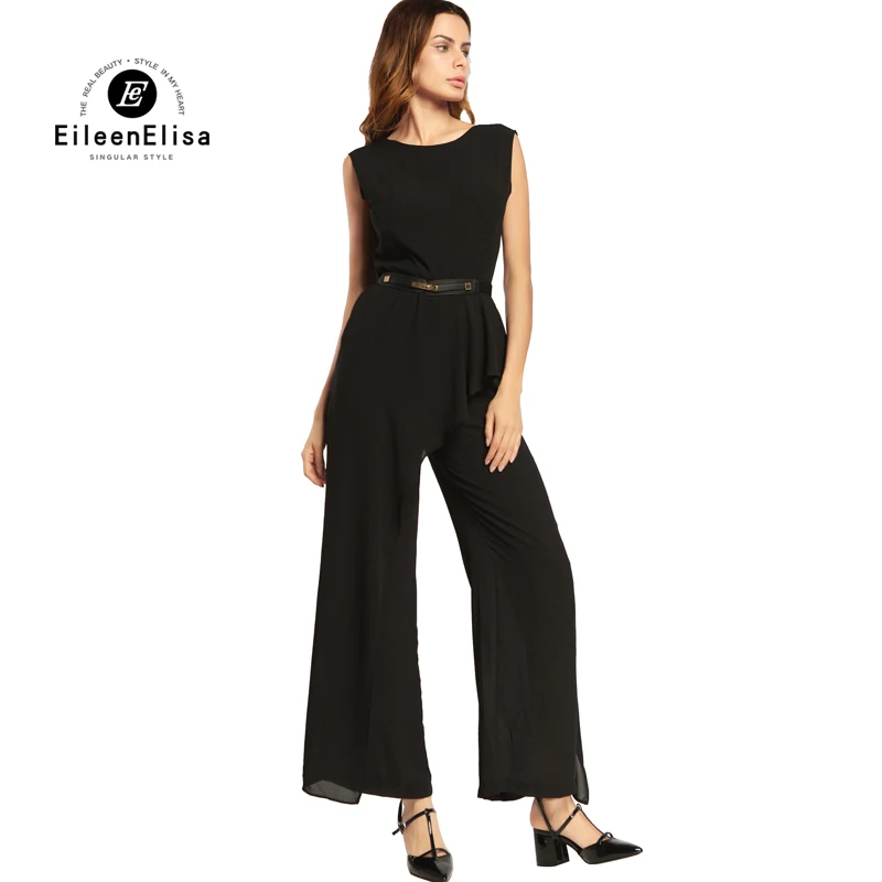 Jumpsuit Summer 2017 Elegant Black Sleeveless Waist Long Pants Ladies Jumpsuits Runway Romper