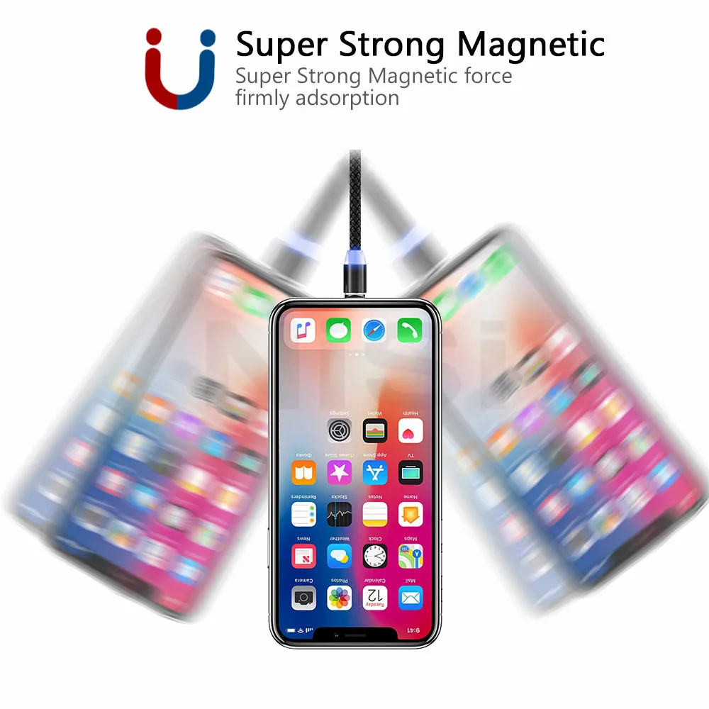 Магнитный кабель NiSi Type C 1 м 2 для Huawei Mate10/20/30/P10/P20 Pro Samsung S9/S8 Xiaomi Mi6 круглый USB