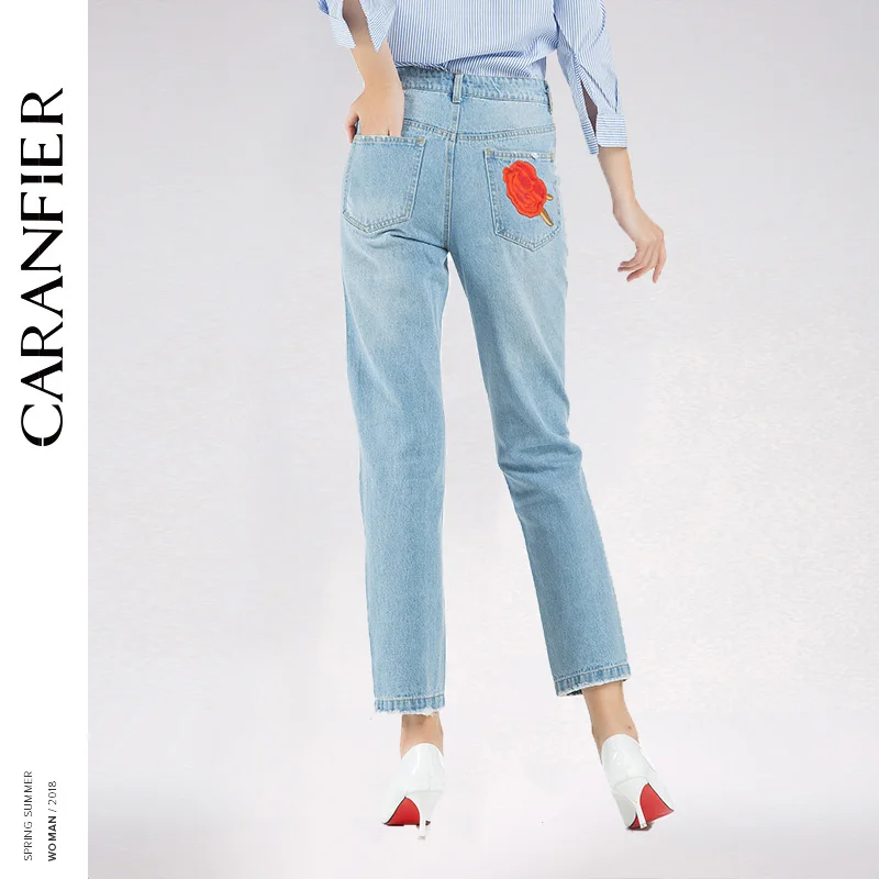 CARANFIER 2018 новые модные женские 3D сексуальные розы элегантные джинсы свободные