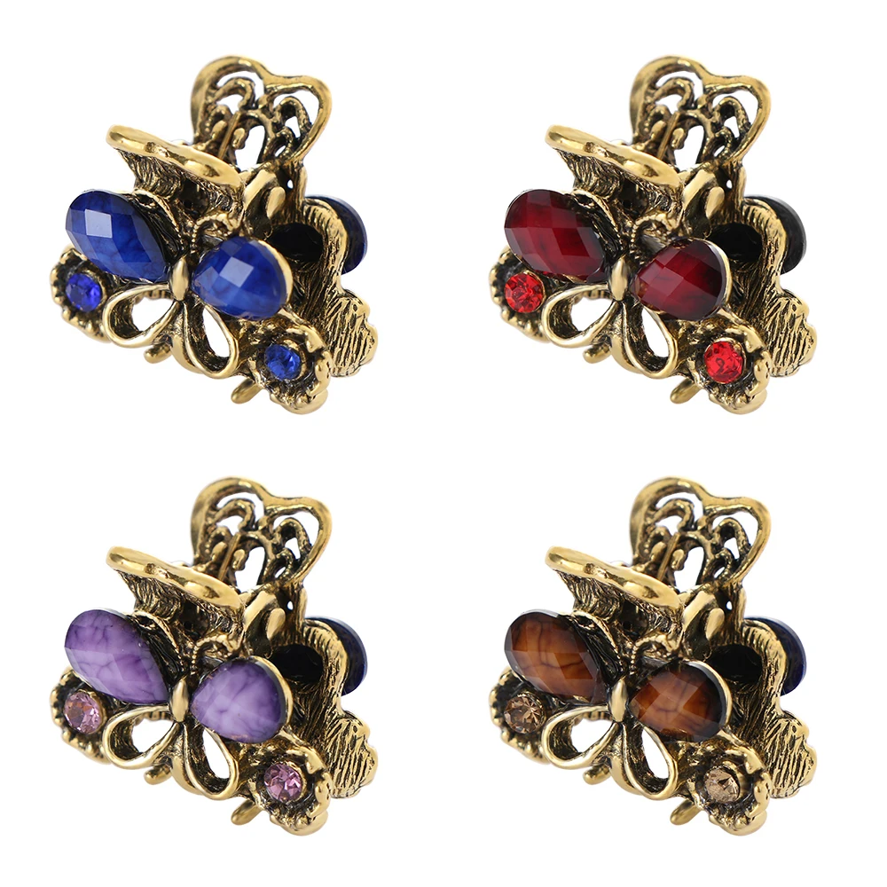 

Fashion Women Retro Mini Hairpins Lady Hair Accessories Butterfly Crab Hair Claw Resin Vintage Crystal Rhinestone Hair Clips